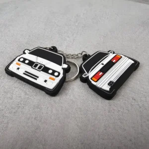 BMW e30 white back and front rubber key chain