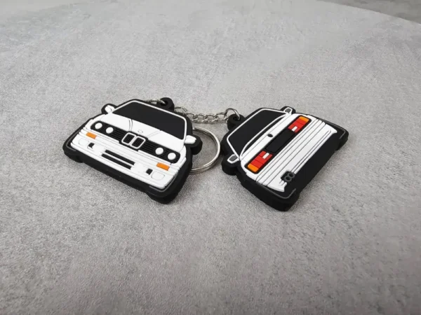BMW e30 white back and front rubber key chain