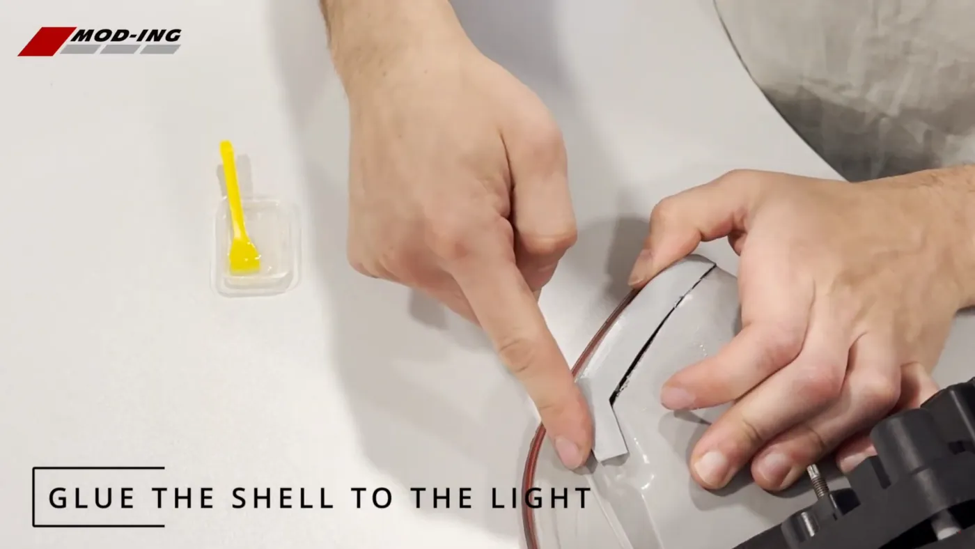 6 e92 inner LED light repair - glue the new cover with replacement PCB in place